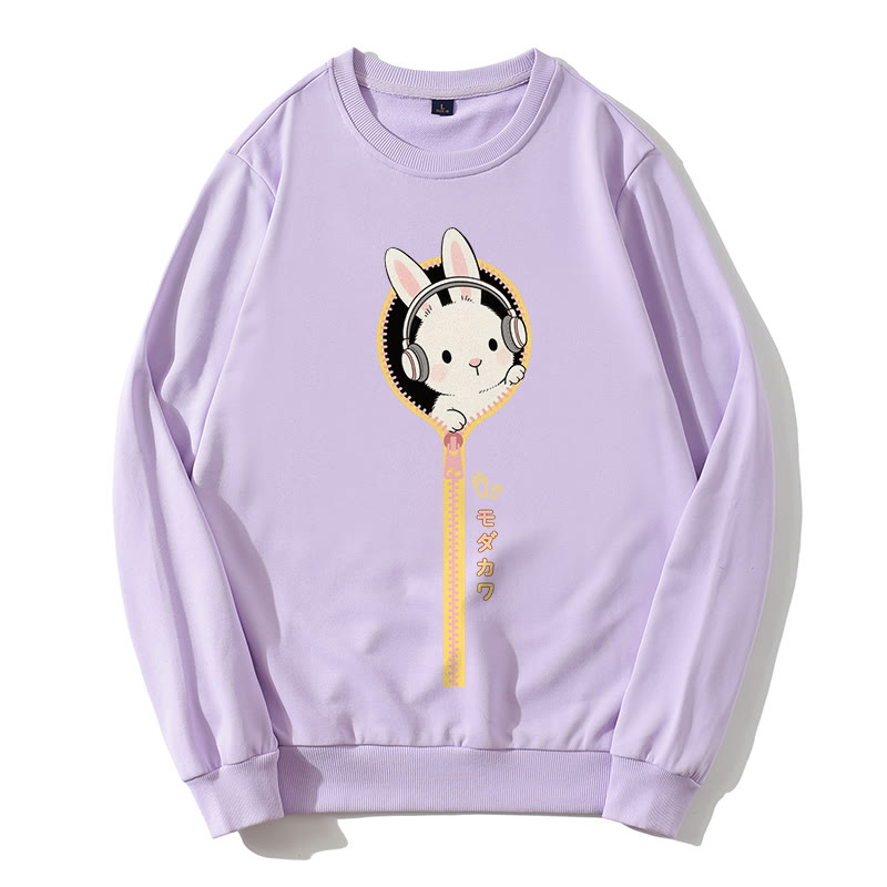 Sweatshirt mit rundem Kragen und Kopfhörer-Häschen-Reißverschluss - Lila - 5XL - image 1