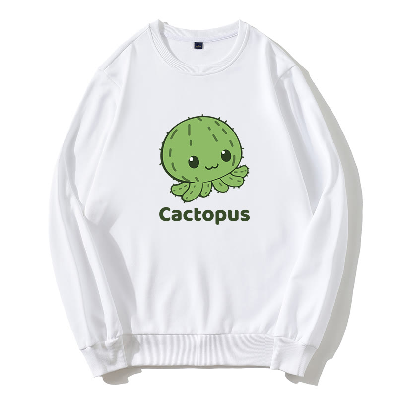 CACTOPUS Sweatshirt mit Rundkragen und Kaktus-Oktopus-Grafik - Weiß - 5XL - image 5