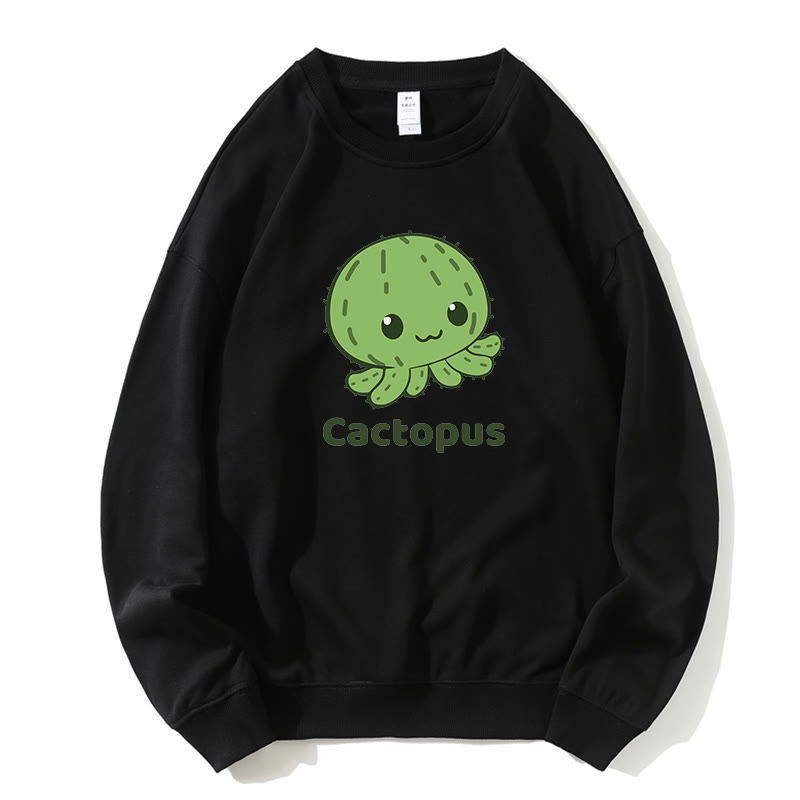 CACTOPUS Sweatshirt mit Rundkragen und Kaktus-Oktopus-Grafik - Schwarz - 5XL - image 4