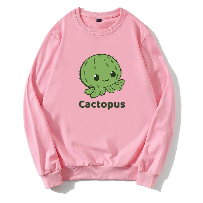 CACTOPUS Sweatshirt mit Rundkragen und Kaktus-Oktopus-Grafik - Rosa - 5XL - image 2