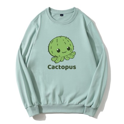 CACTOPUS Sweatshirt mit Rundkragen und Kaktus-Oktopus-Grafik - Grün - 5XL - image 1
