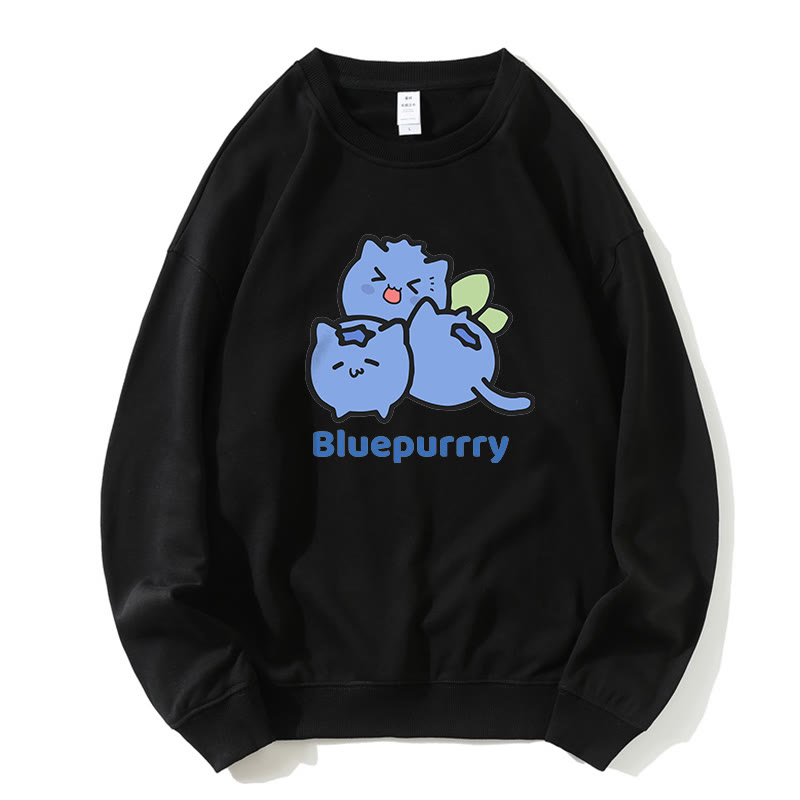 BLUEPURRRY Sweatshirt mit Rundkragen und Blueberry Purr-Grafik - Schwarz - 5XL - image 4