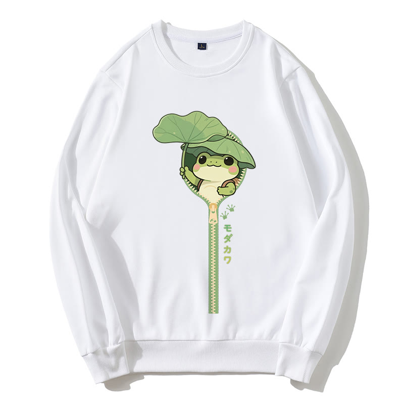 Sweatshirt mit Frosch-Reißverschluss und Rundkragen - White - 5XL - image 5