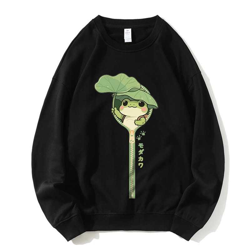 Sweatshirt mit Frosch-Reißverschluss und Rundkragen - Black - 5XL - image 4