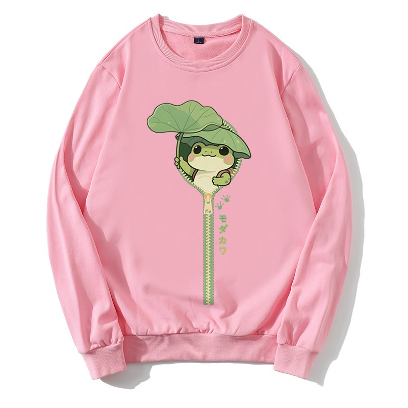Sweatshirt mit Frosch-Reißverschluss und Rundkragen - Pink - 5XL - image 2