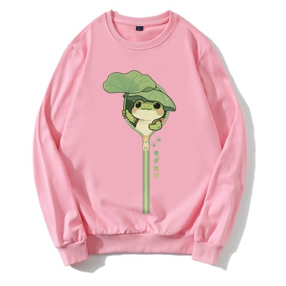 Sweatshirt mit Frosch-Reißverschluss und Rundkragen - Pink - 5XL - image 2