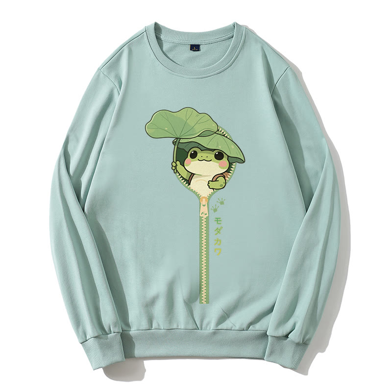 Sweatshirt mit Frosch-Reißverschluss und Rundkragen - Green - 5XL - image 1
