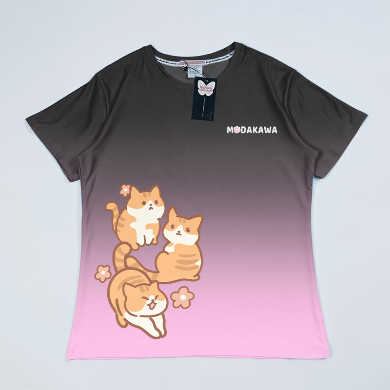 T-Shirt mit Farbverlauf und Kätzchen-Grafik - Schwarz&Pink - 5XL - image 1