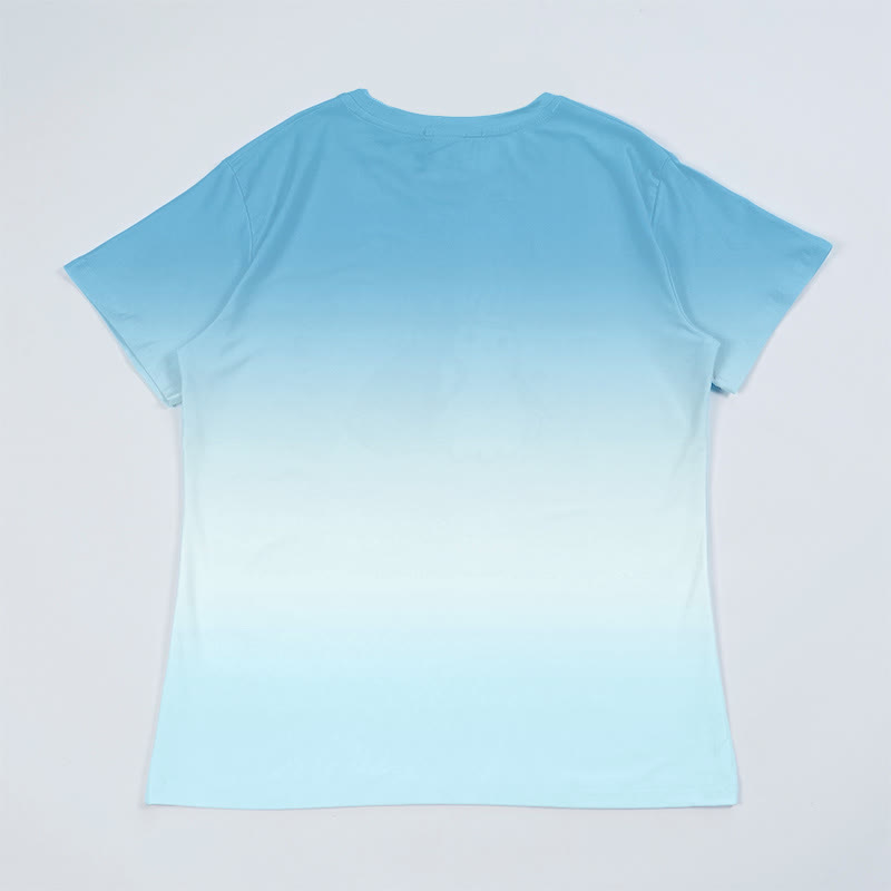 T-Shirt mit Farbverlauf und gestapelter Hai-Grafik - image 2