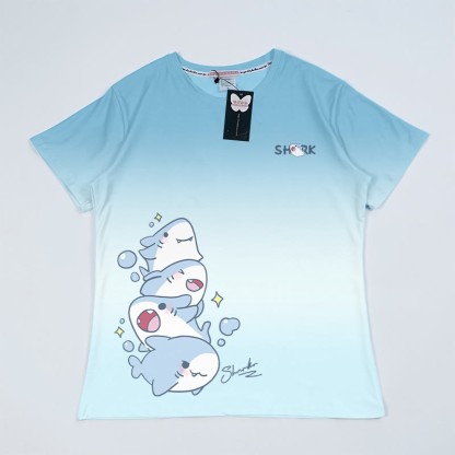 T-Shirt mit Farbverlauf und gestapelter Hai-Grafik - Blau - 5XL - image 1