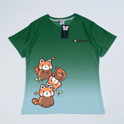 T-Shirt mit Farbverlauf und Roter Panda Grafik - Grün A - 5XL - image 1