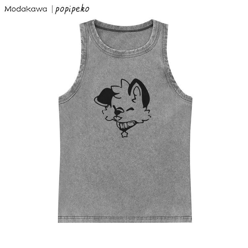 Ärmelloses T-Shirt mit verwaschenem Vintage-Schriftzug und Welpen-Grafik - Grey - One Size - image 3