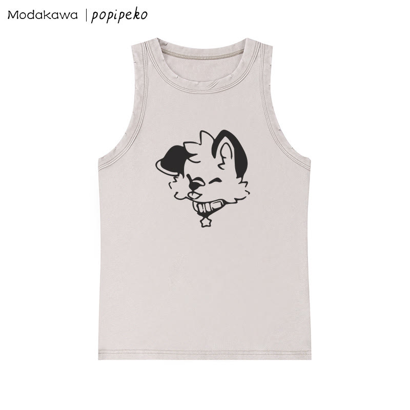 Ärmelloses T-Shirt mit verwaschenem Vintage-Schriftzug und Welpen-Grafik - Apricot - One Size - image 2