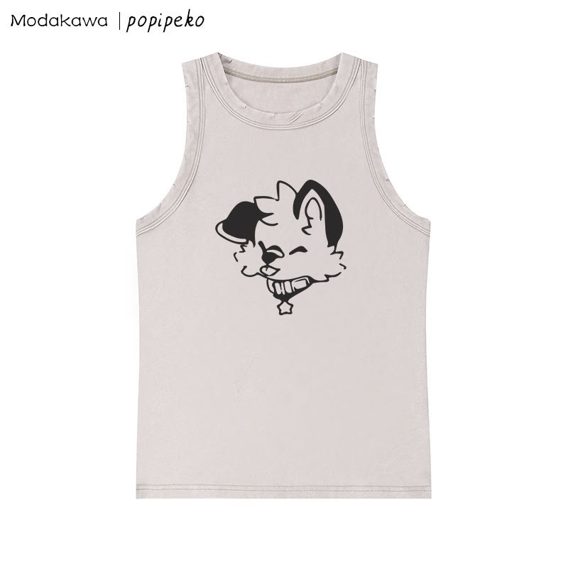 Ärmelloses T-Shirt mit verwaschenem Vintage-Schriftzug und Welpen-Grafik - Apricot - One Size - image 2