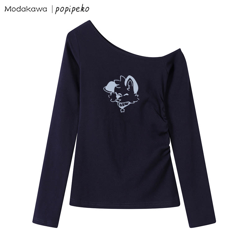 MODAKAWA X popipeko Puppy Graphic Off The Shoulder Top - Purplish Blue - XL - image 4