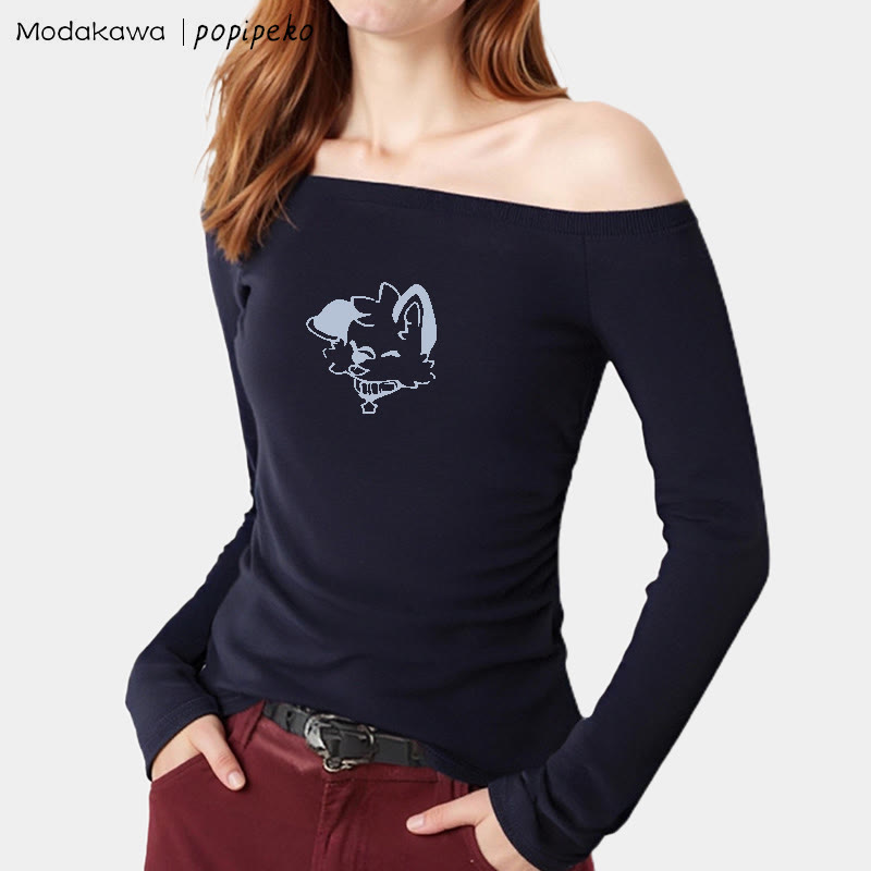 MODAKAWA X popipeko Puppy Graphic Off The Shoulder Top - image 5