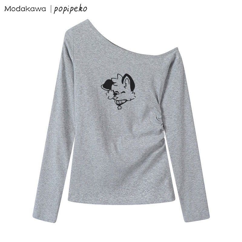 MODAKAWA X popipeko Puppy Graphic Off The Shoulder Top - Grey - XL - image 3