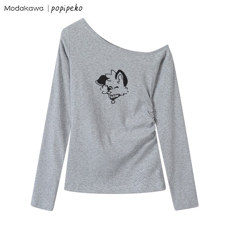 MODAKAWA X popipeko Puppy Graphic Off The Shoulder Top - Grey - XL - image 3
