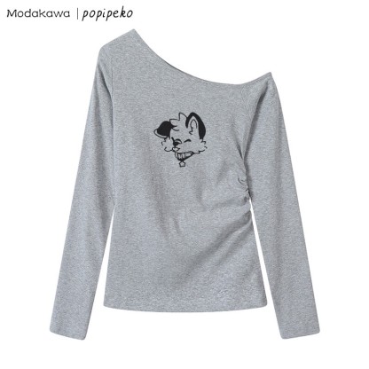 MODAKAWA X popipeko Puppy Graphic Off The Shoulder Top - Grey - XL - image 3