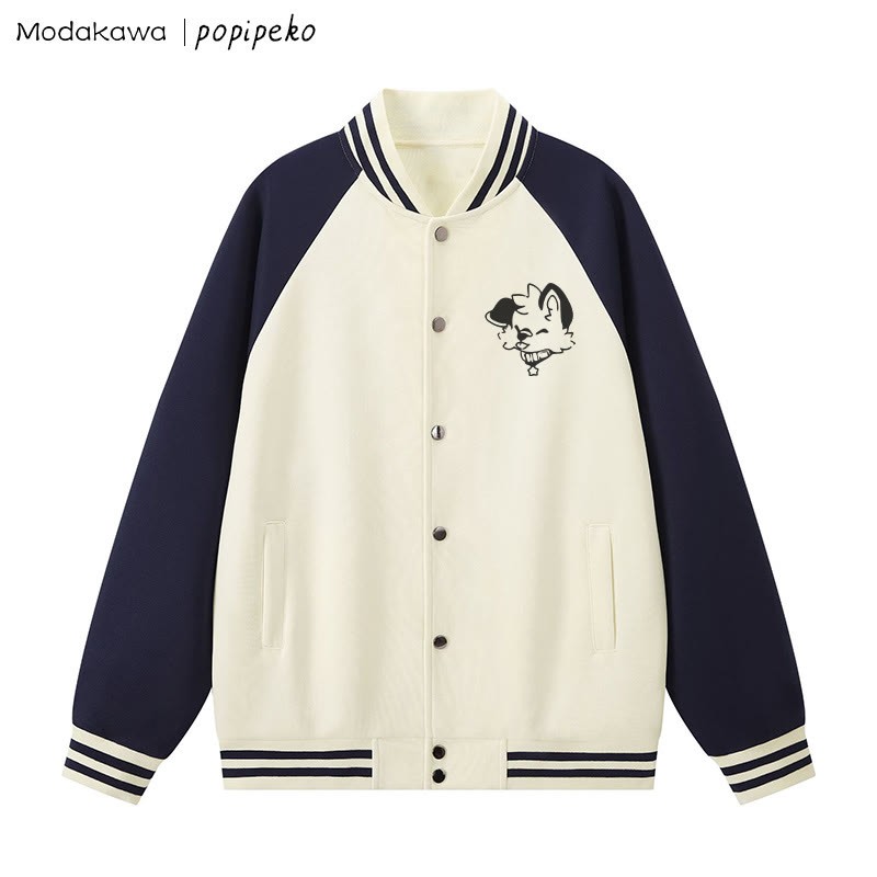 Baseballjacke mit Farben -Grafik und Welpenmotiv - Purpurblau & Aprikose - 5XL - image 2