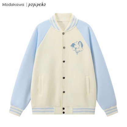 Baseballjacke mit Farben -Grafik und Welpenmotiv - Aprikose&Blau - 5XL - image 1