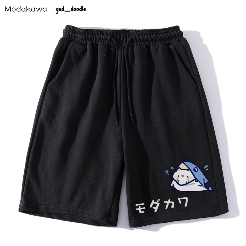 Shorts mit weinender Katze und Hai-Grafik - Schwarz - 5XL - image 2