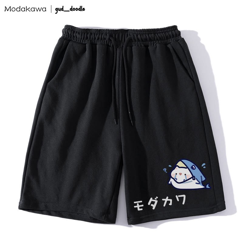 Shorts mit weinender Katze und Hai-Grafik - Schwarz - 5XL - image 2