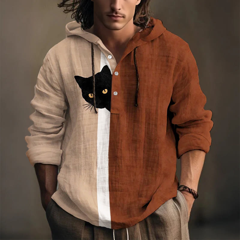 Verspielter Kapuzenpullover mit schwarzem Katzen-Print zum Verstecken - Braun - 5XL - image 1