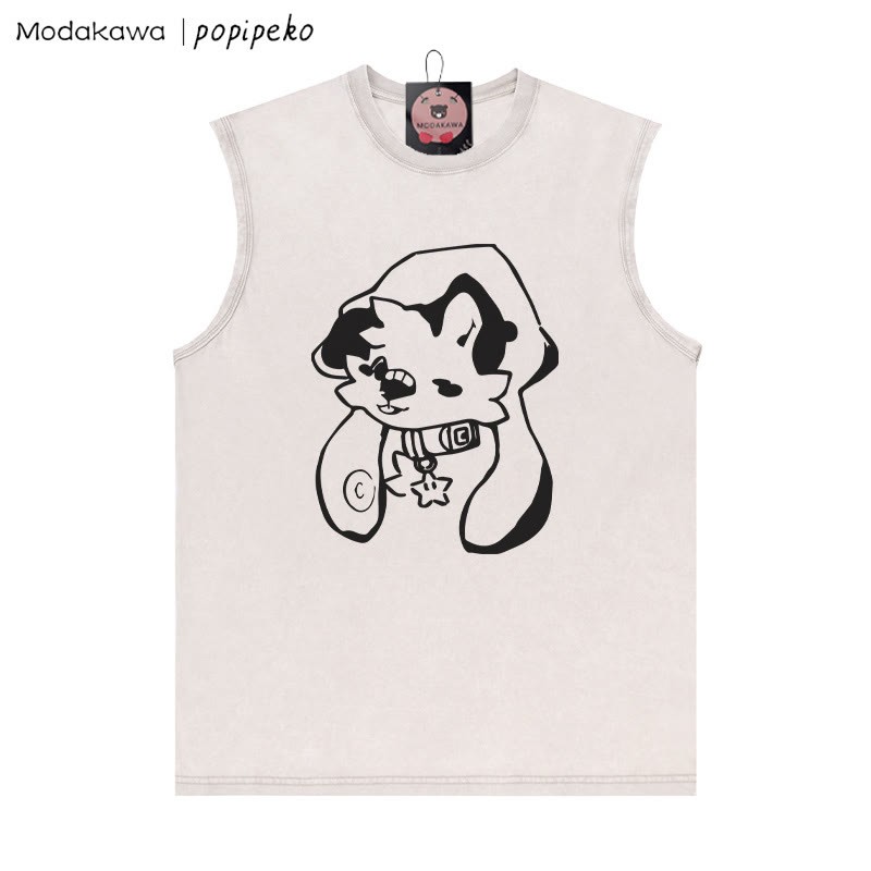 Welpe mit Sternkragen-Grafik, Unisex, Vintage, gewaschen, ärmelloses T-Shirt - Aprikose - 2XL - image 2