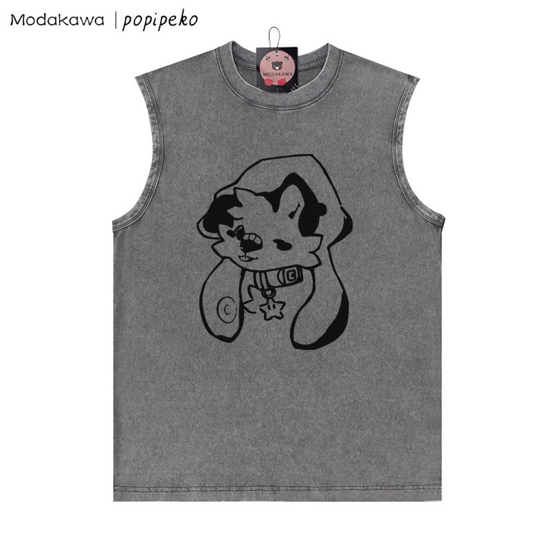 Welpe mit Sternkragen-Grafik, Unisex, Vintage, gewaschen, ärmelloses T-Shirt - Grau - 2XL - image 1