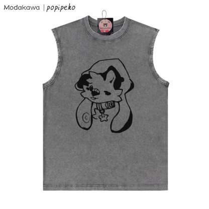 Welpe mit Sternkragen-Grafik, Unisex, Vintage, gewaschen, ärmelloses T-Shirt - Grau - 2XL - image 1