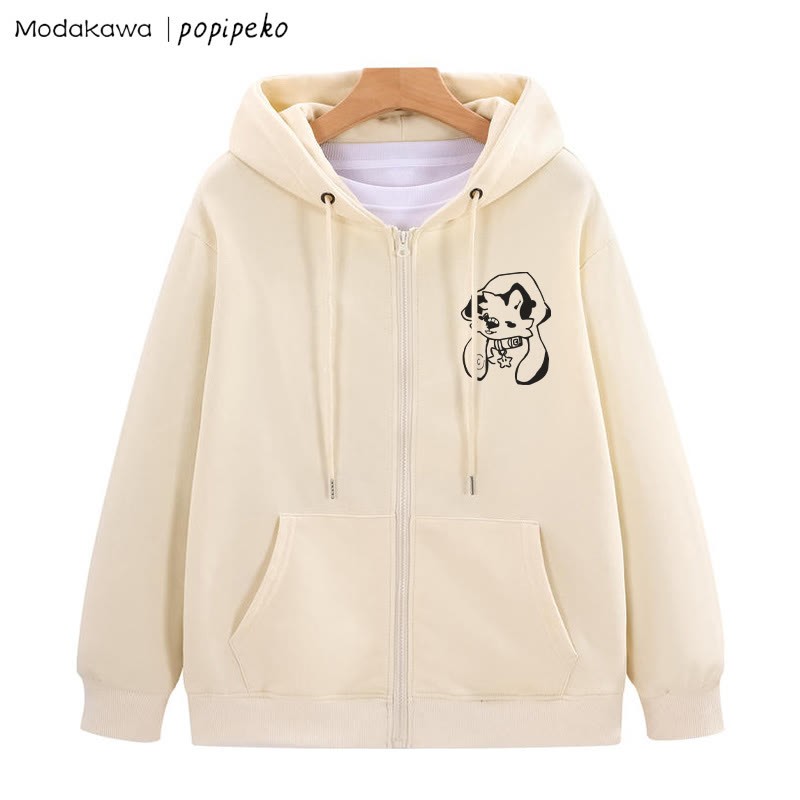 Kapuzenpullover mit Reißverschluss und Welpe und Sternkragen - Aprikose - 5XL - image 2