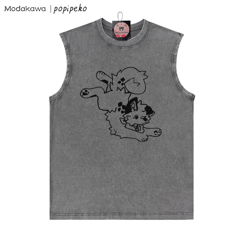 Verspieltes Unisex-T-Shirt mit verwaschenem Vintage-Print und Welpen-Grafik - Grau - 2XL - image 2