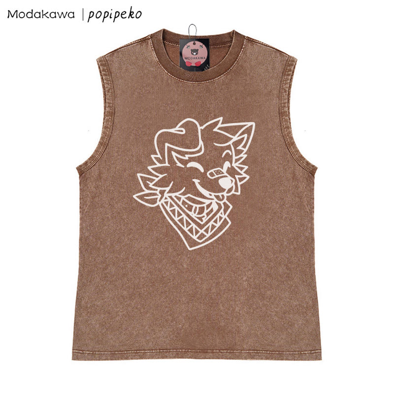 Lächelndes Welpe Bandana Grafik Unisex Vintage gewaschenes ärmelloses T-Shirt - Braun - 2XL - image 2