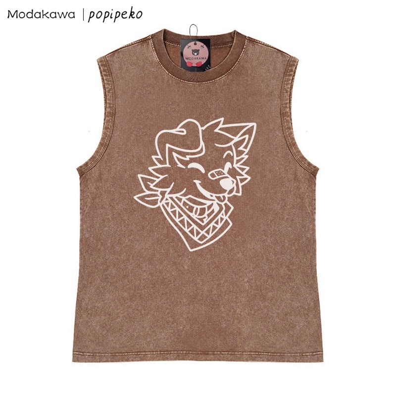 Lächelndes Welpe Bandana Grafik Unisex Vintage gewaschenes ärmelloses T-Shirt - Braun - 2XL - image 2