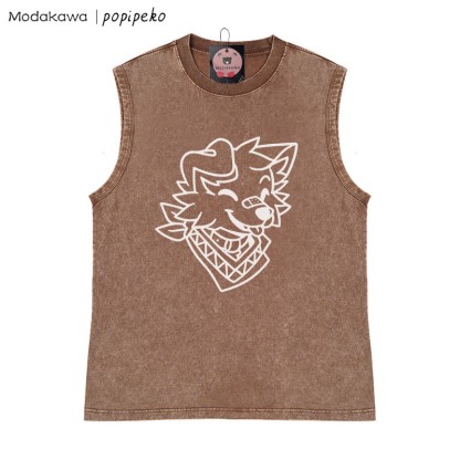 Lächelndes Welpe Bandana Grafik Unisex Vintage gewaschenes ärmelloses T-Shirt - Braun - 2XL - image 2