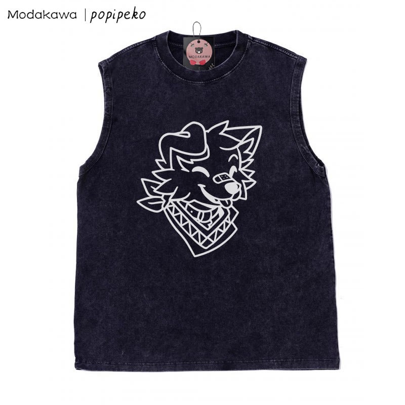 Lächelndes Welpe Bandana Grafik Unisex Vintage gewaschenes ärmelloses T-Shirt - Schwarz - 2XL - image 1