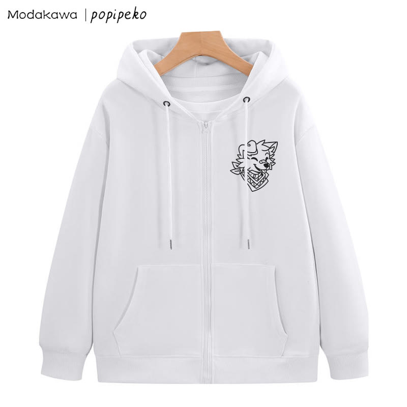 Kapuzenpullover mit lächelndem Welpen und Bandana-Grafik und Reißverschluss - Weiß - 5XL - image 2