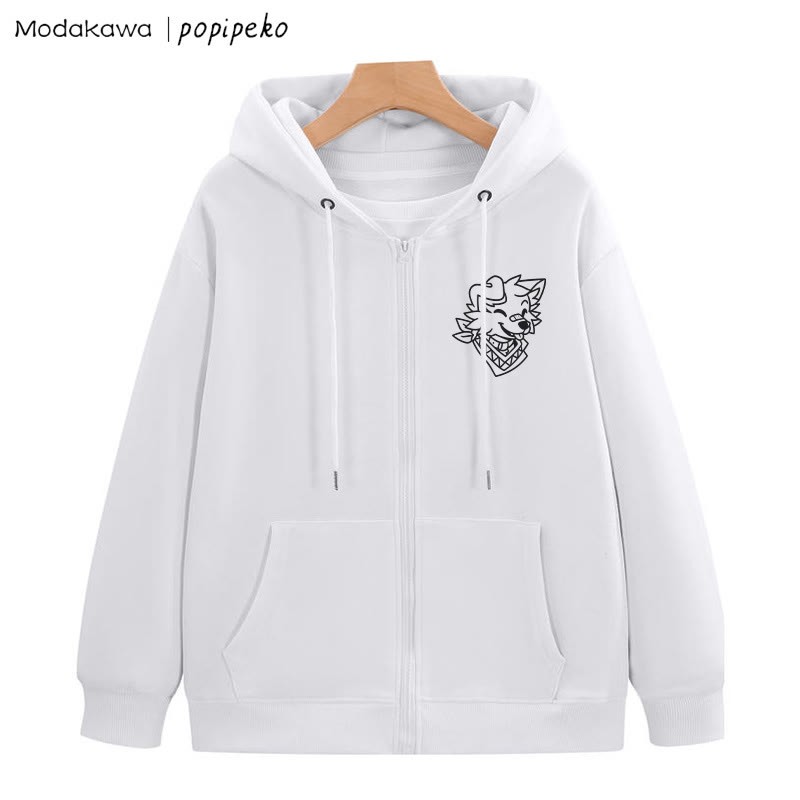 Kapuzenpullover mit lächelndem Welpen und Bandana-Grafik und Reißverschluss - Weiß - 5XL - image 2