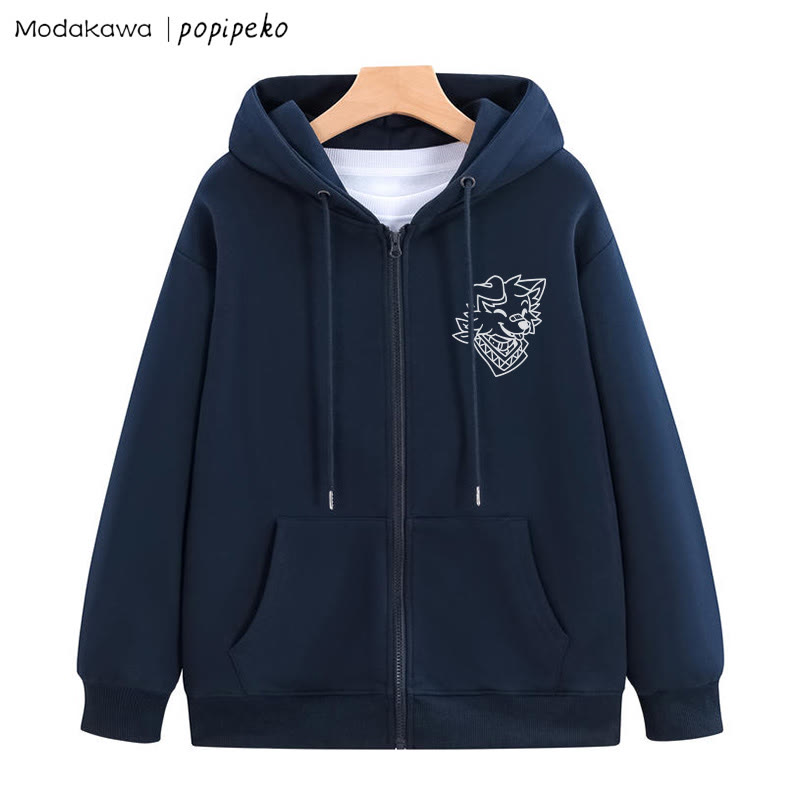 Kapuzenpullover mit lächelndem Welpen und Bandana-Grafik und Reißverschluss - Purpurblau - 5XL - image 1