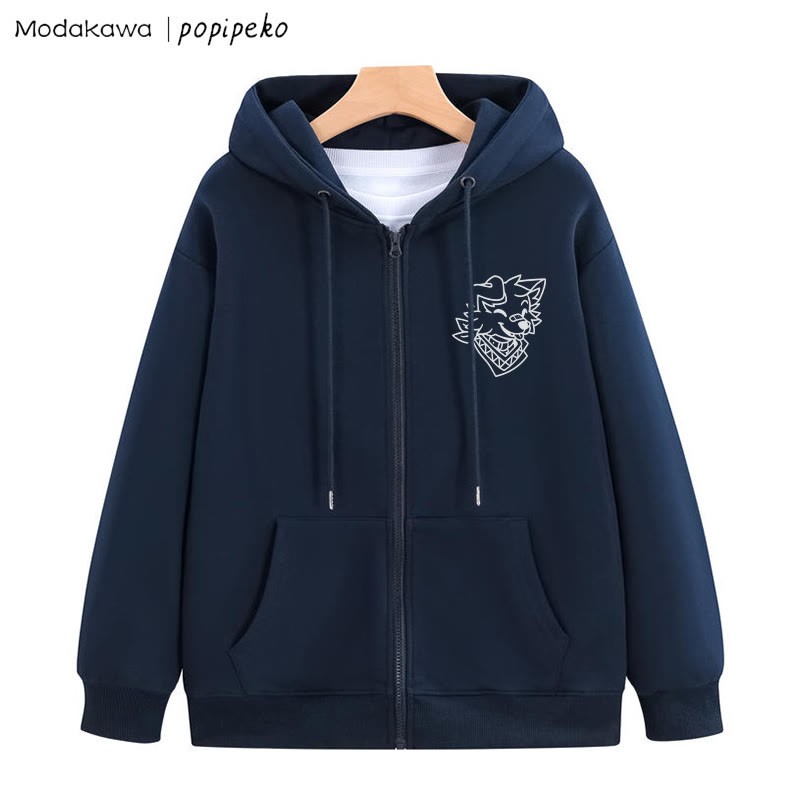 Kapuzenpullover mit lächelndem Welpen und Bandana-Grafik und Reißverschluss - Purpurblau - 5XL - image 1