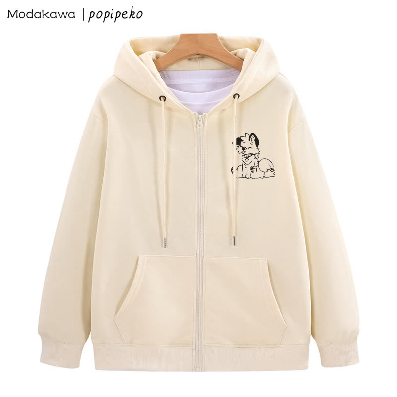Kapuzenpullover mit herausgestreckter Zunge und Welpen-Grafik - Aprikose - 5XL - image 1