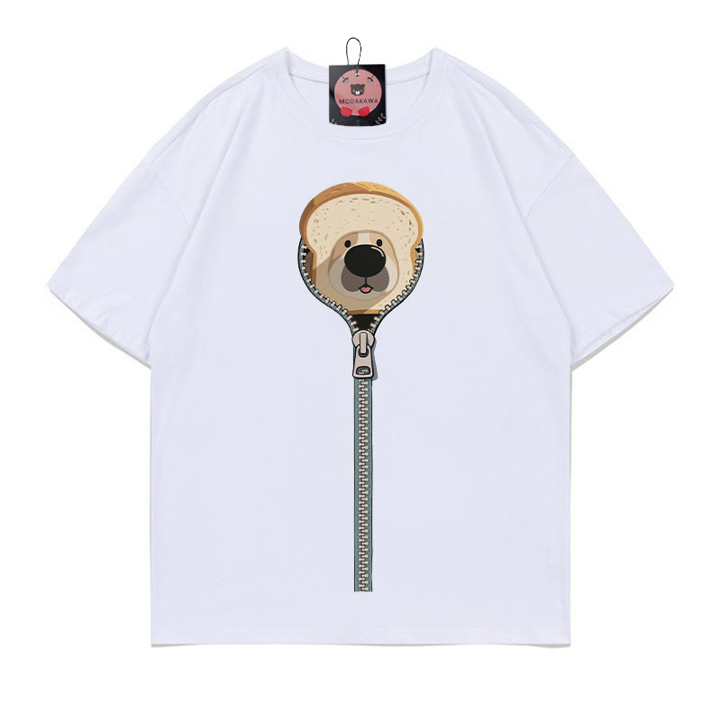Modakawa T-Shirt mit Brothund-Reißverschlussprint, 100 % Baumwolle - White - 5XL - image 1