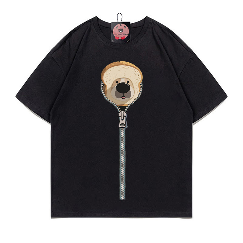 Modakawa T-Shirt mit Brothund-Reißverschlussprint, 100 % Baumwolle - Black - 5XL - image 2