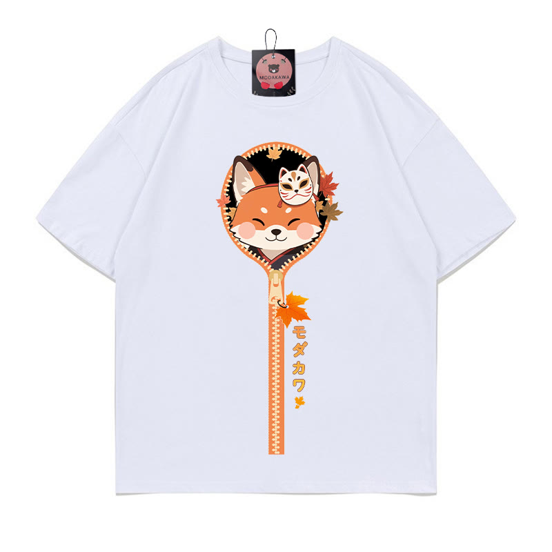 Modakawa T-Shirt mit Fuchs-Reißverschluss-Print, 100 % Baumwolle - White - 5XL - image 2