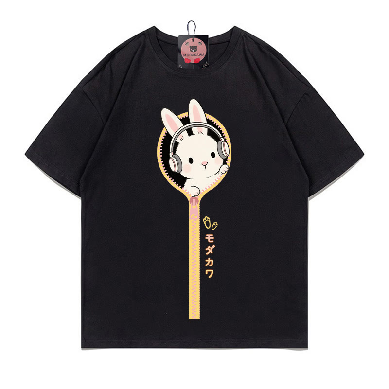 Modakawa T-Shirt mit Kopfhörerhasen-Reißverschluss und 100 % Baumwolle - Black - 5XL - image 2