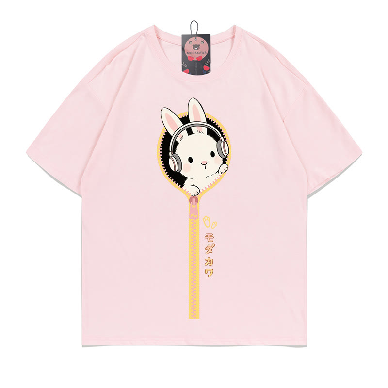 Modakawa T-Shirt mit Kopfhörerhasen-Reißverschluss und 100 % Baumwolle - Pink - 5XL - image 1