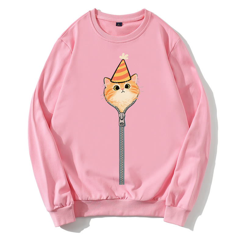 Partykatze, die aus dem Sweatshirt mit Reißverschluss und rundem Kragen guckt - Rosa - 5XL - image 1