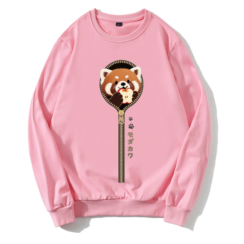 Roter Panda, der aus dem Sweatshirt mit Reißverschluss und rundem Kragen guckt - Rosa - 5XL - image 2