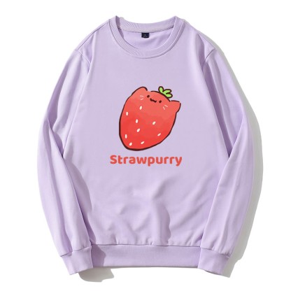 STRAWPURRY Sweatshirt mit Rundkragen und Erdbeer-Schnurr-Grafik - Lila - 5XL - image 2